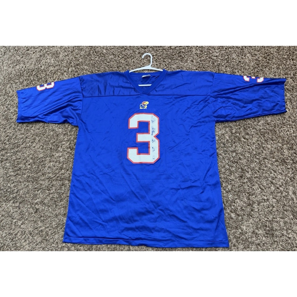 Vintage IZAW Kansas University KU Jayhawks #3 Jersey Blue Shirt Adult Size XL